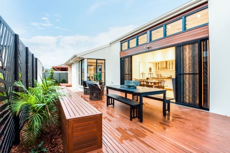 beautifully designed deck on the ground