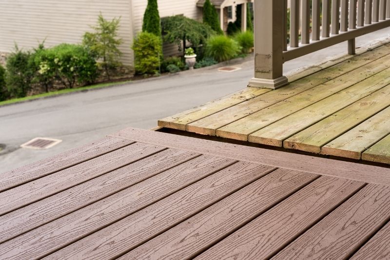 2 different colors of wooden deck materials