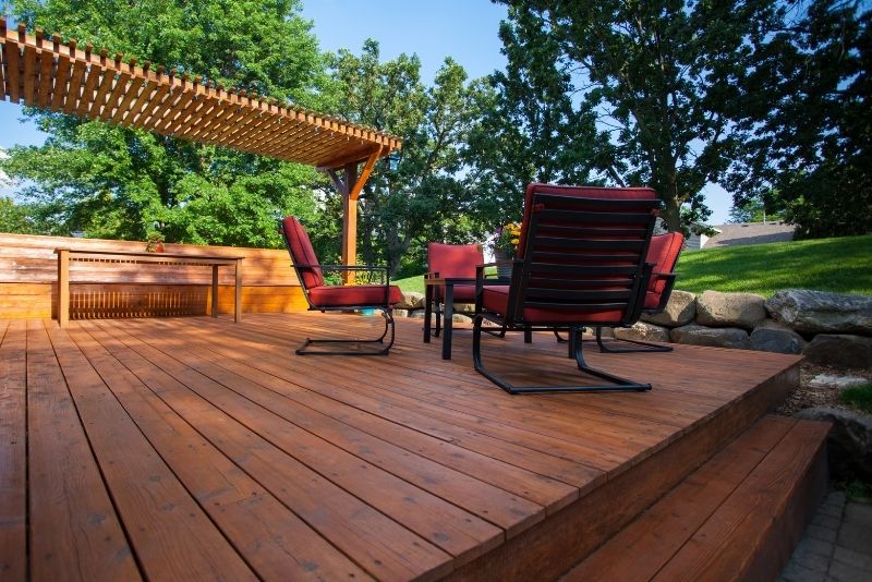 construction of timber decking with pergola