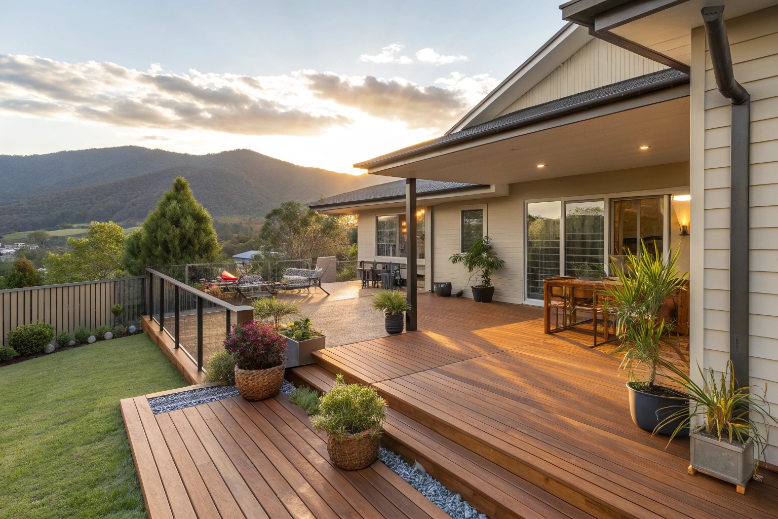 Premium timber decking installation on Canberra home with outdoor entertaining area