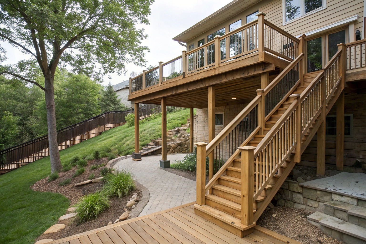 Elevated deck with safe staircase access and structural support system Canberra