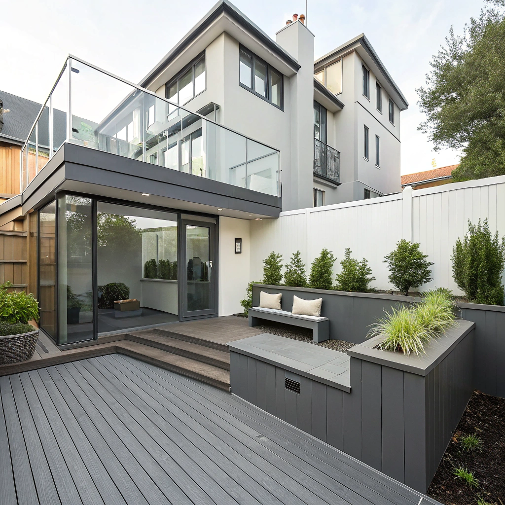 Low maintenance composite deck on modern Dickson townhouse with contemporary design